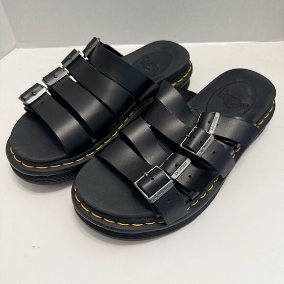 New DR. MARTENS "Tate" Black Leather 4-Strap Sandals Mens 10 Womens 11.5 w/o Box - Picture 1 of 12